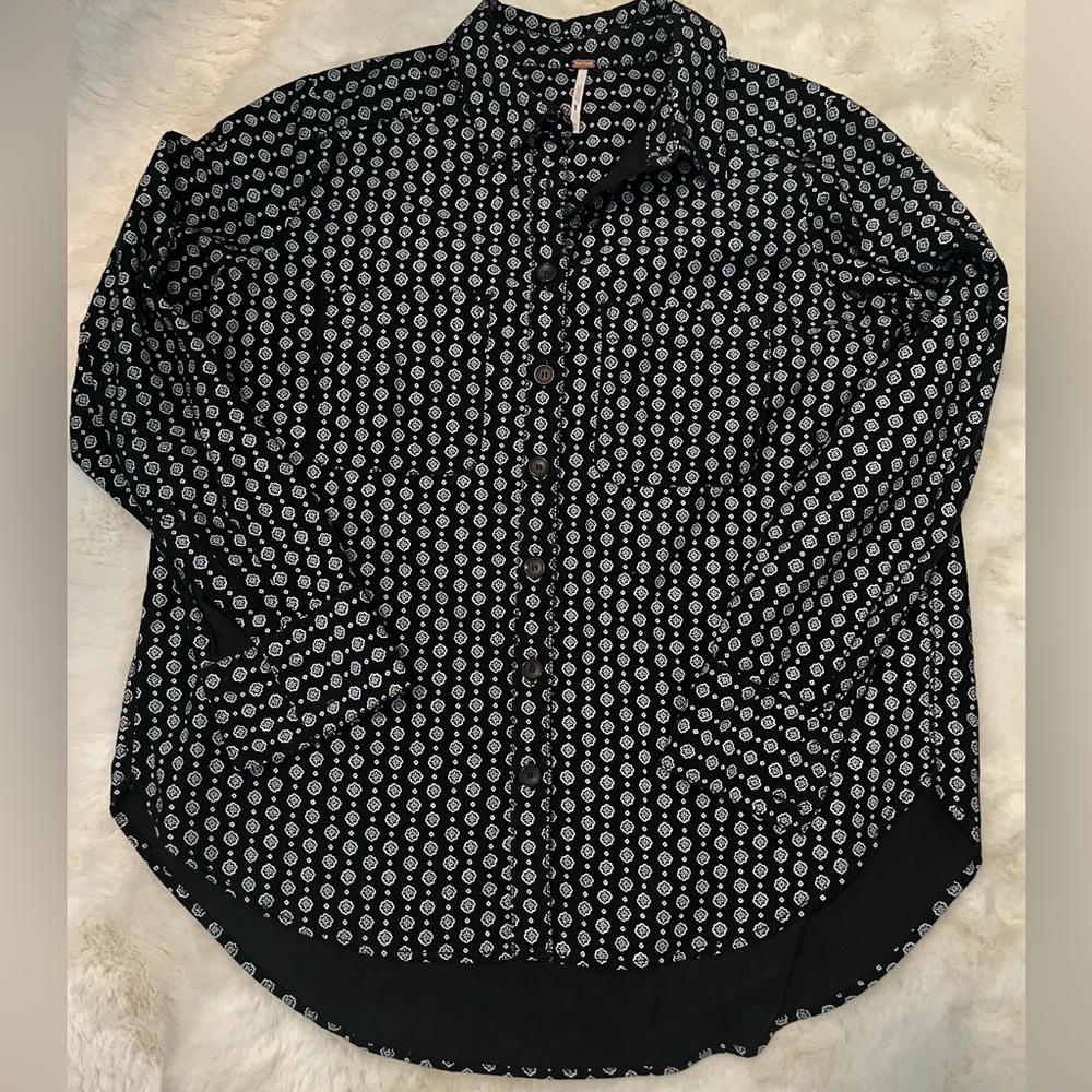 Free People Corduroy Black and White Shirt